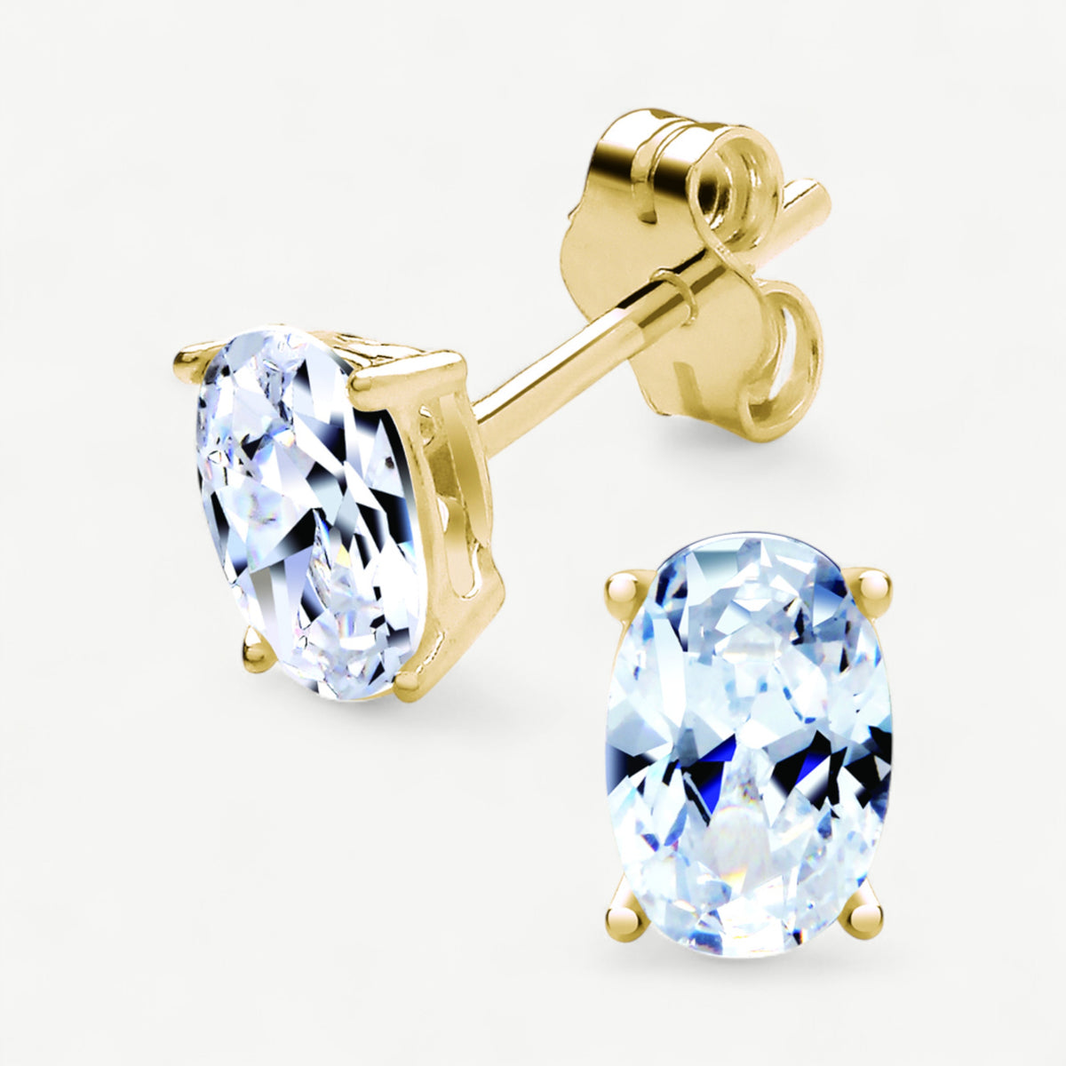 Oval Solitaire Studs - CZ Gold Plated Stud Earrings