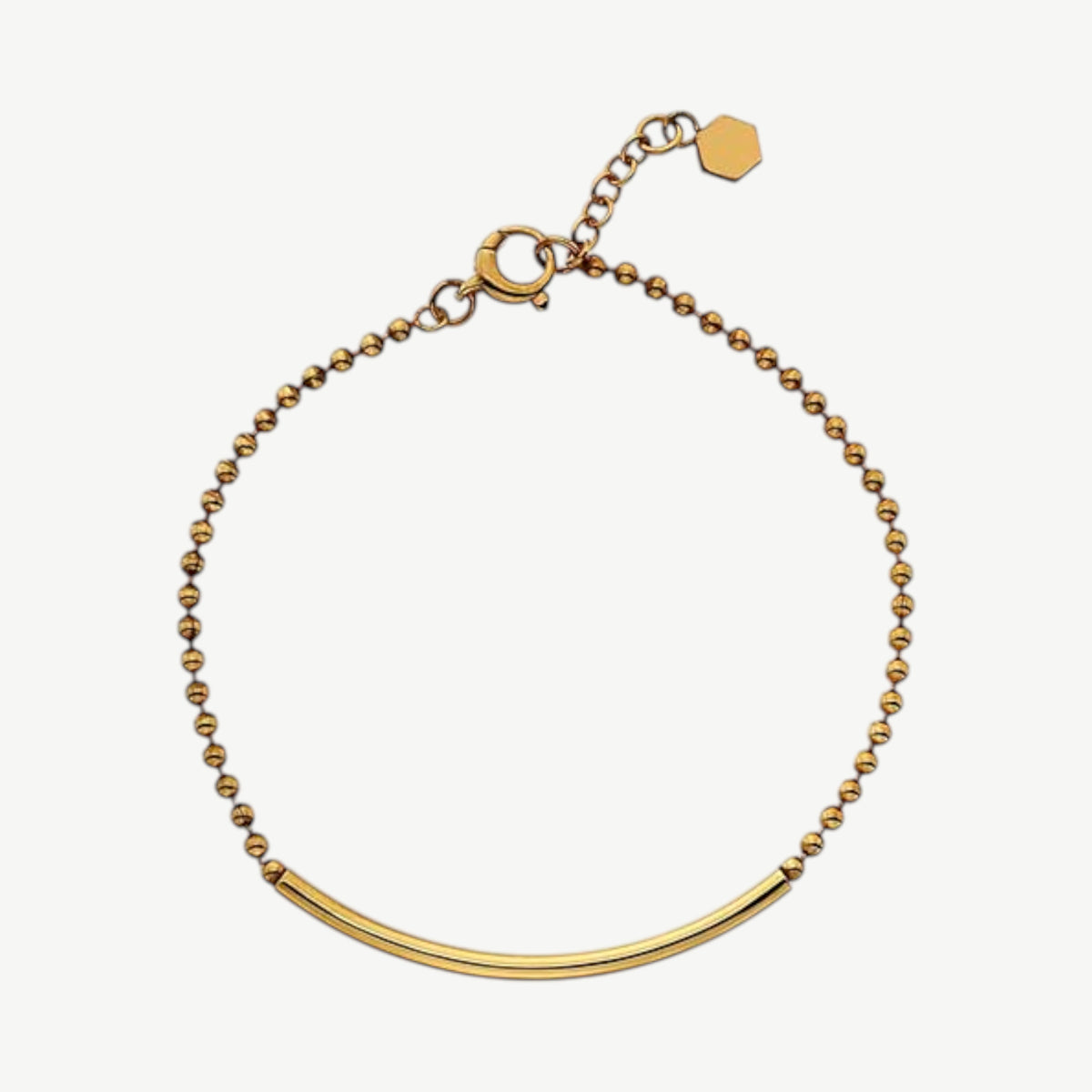Beaded Bar Bracelet - Textured Gold Plated Chain Bracelet