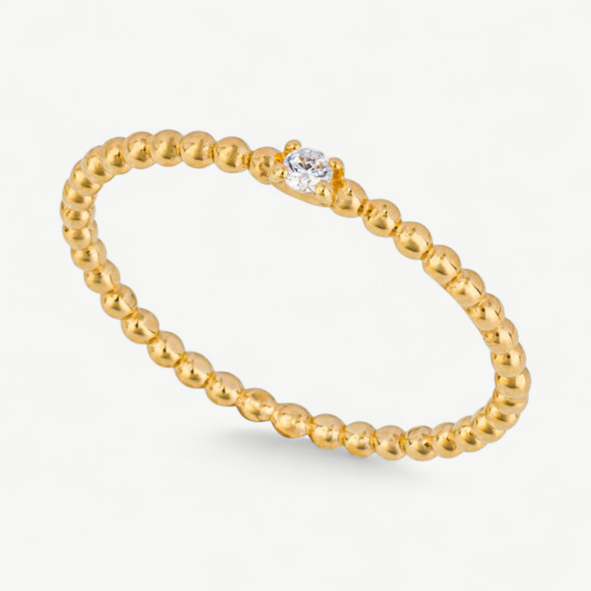 Beaded CZ Ring - Cubic Zirconia Gold Plated Band Ring