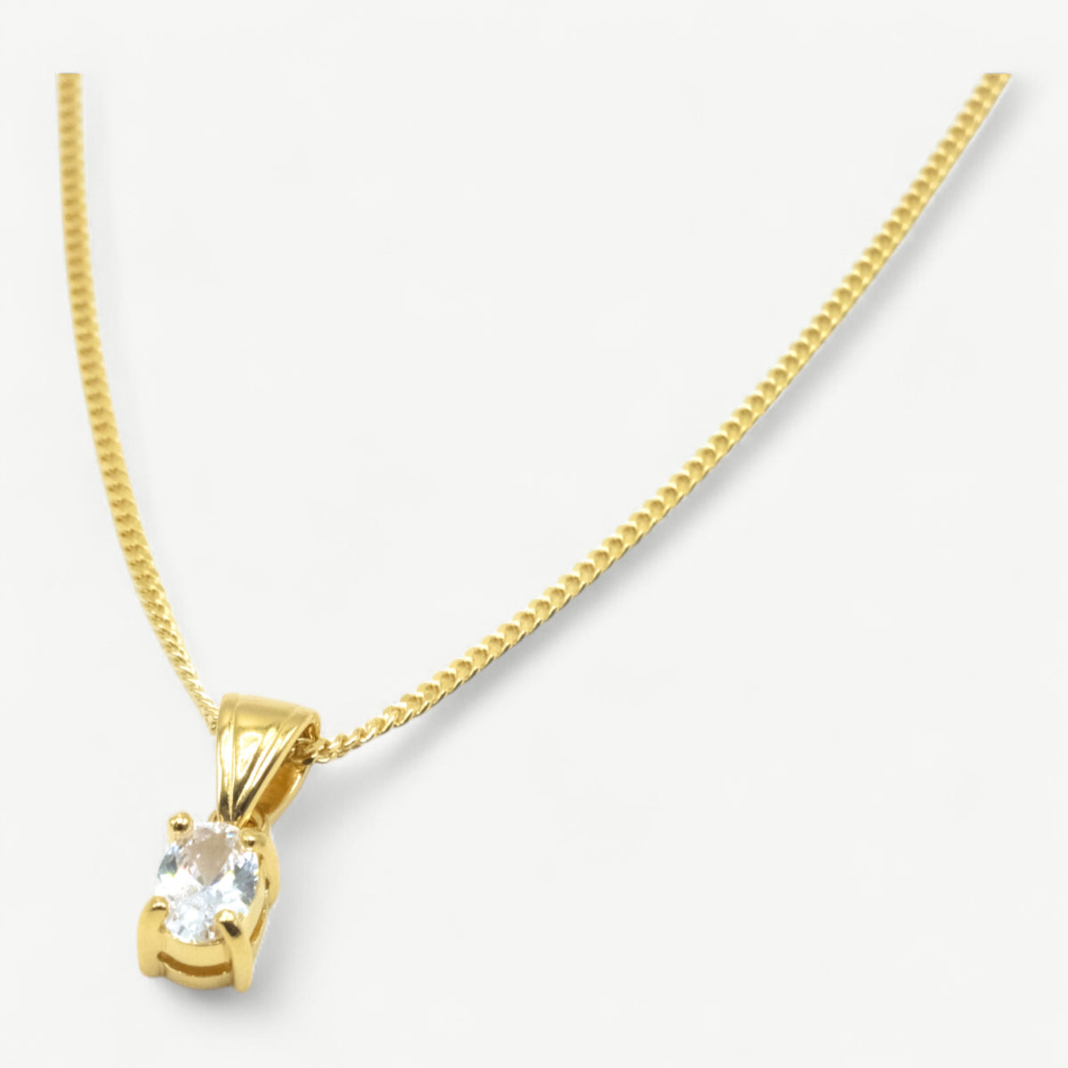 Oval Solitaire Necklace - CZ Gold Plated Pendant Chain