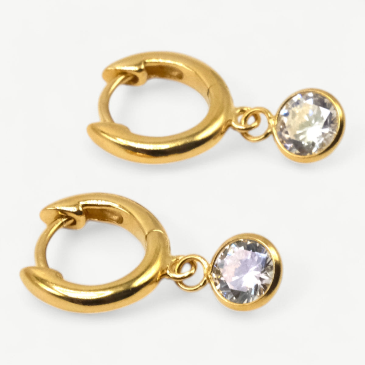 Signature CZ Drop Huggies - Dangle Gold Huggie Hoops