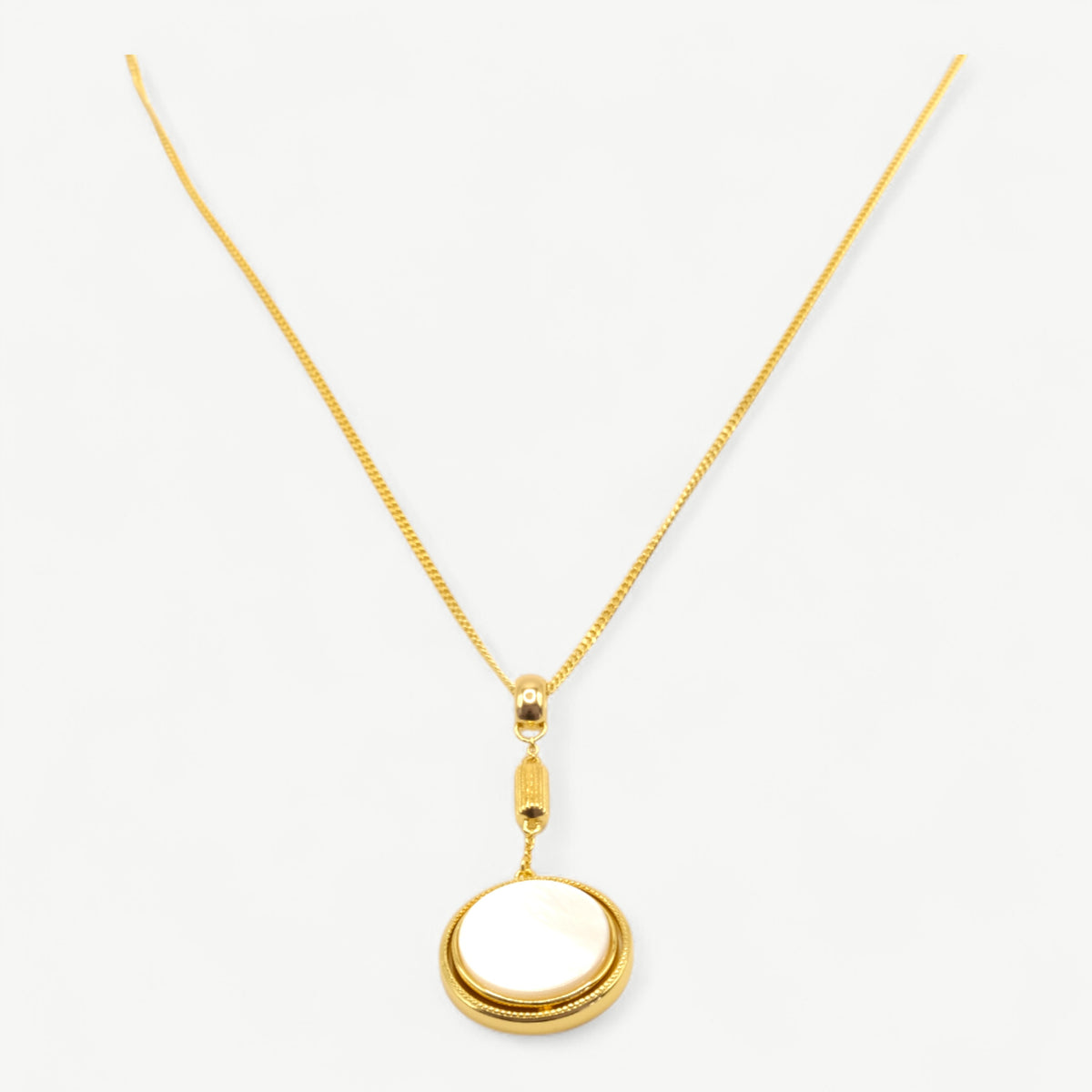 Mother of Pearl Necklace - Spinning Gold Shell Pendant