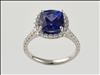 18ct white gold tanzanite and diamond cluster ring with diamond set shoulders