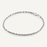 Silver rope chain bracelet on a white background