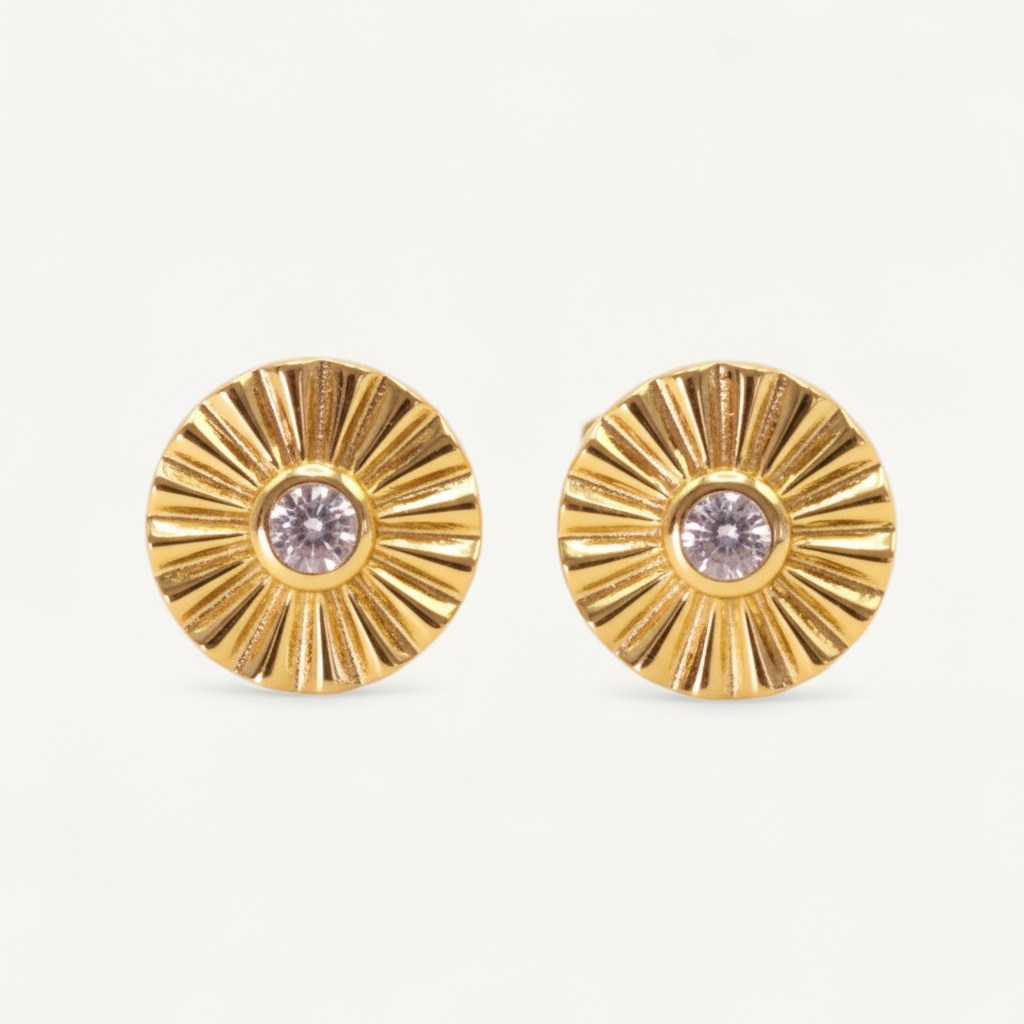 Vintage Soleil Studs - Sunburst Gold Plated Stud Earrings